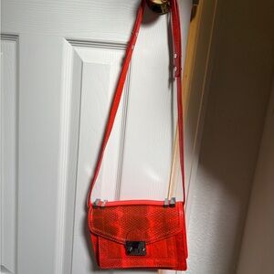 NWT loeffler Randall orange snakeskin purse